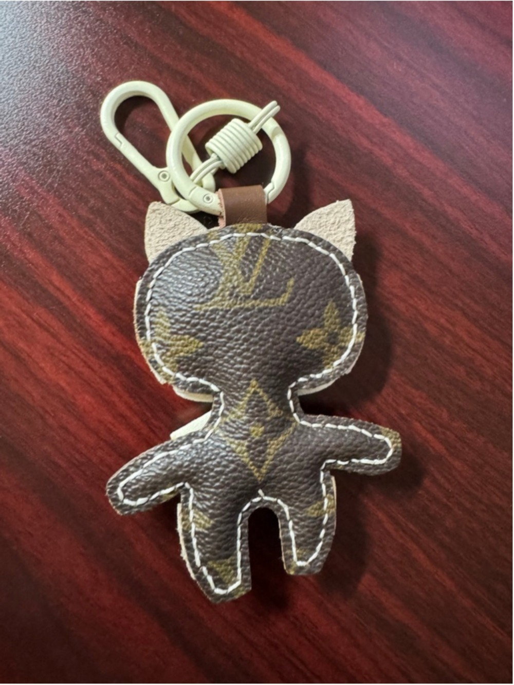 Handmade Cat Keychain Charm Using Authentic Monogram Canvas | Cream Bow | SKU 58 - Picture 3 of 6